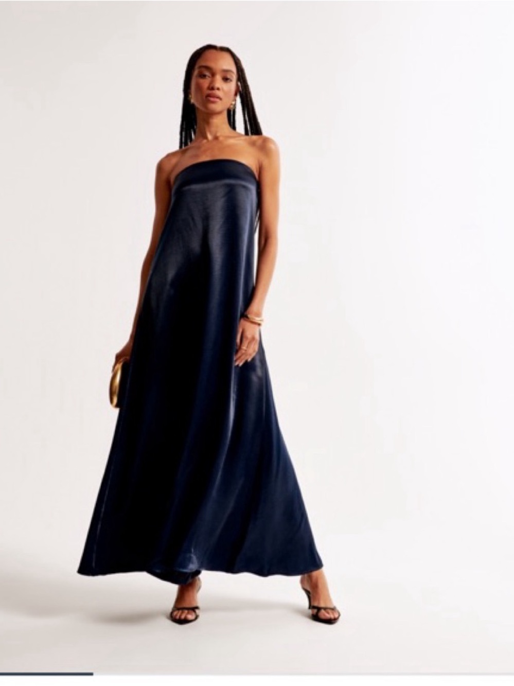 Abercrombie & Fitch Strapless Navy Satin Maxi Gown